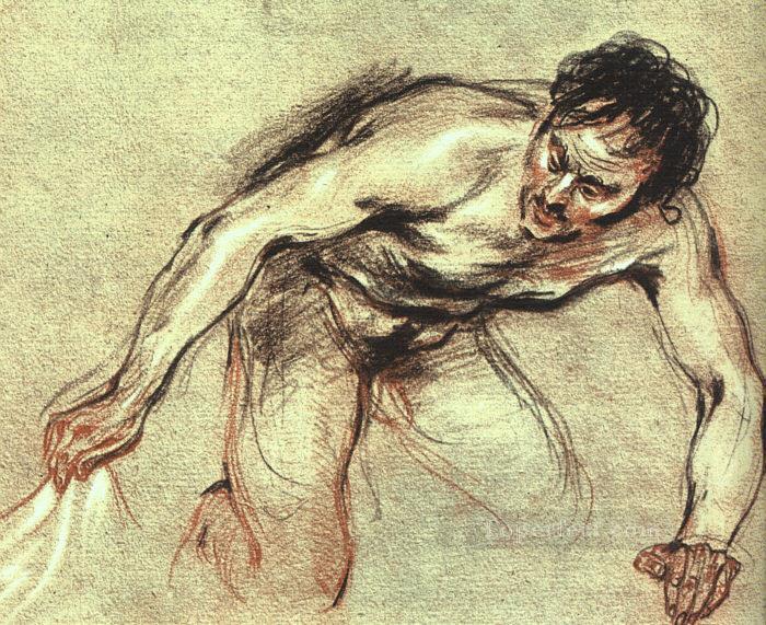 Kneeling Male Nude Rococo Jean Antoine Watteau Oil Paintings